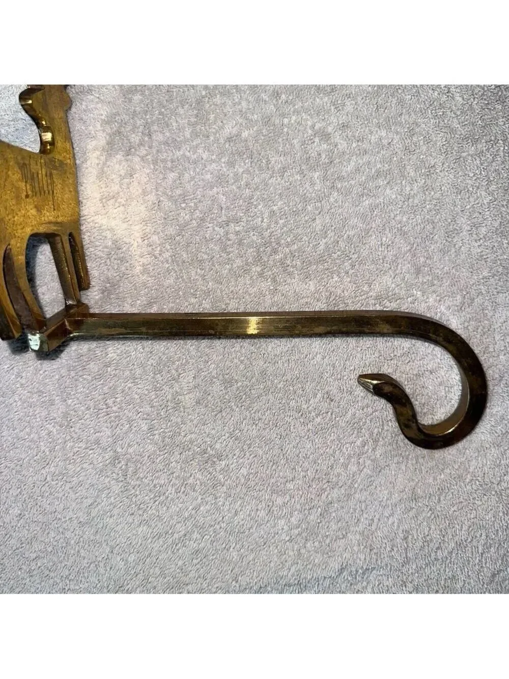 Vintage Solid Brass Reindeer Silhouette Christmas Stocking Hanger Etched Philip
